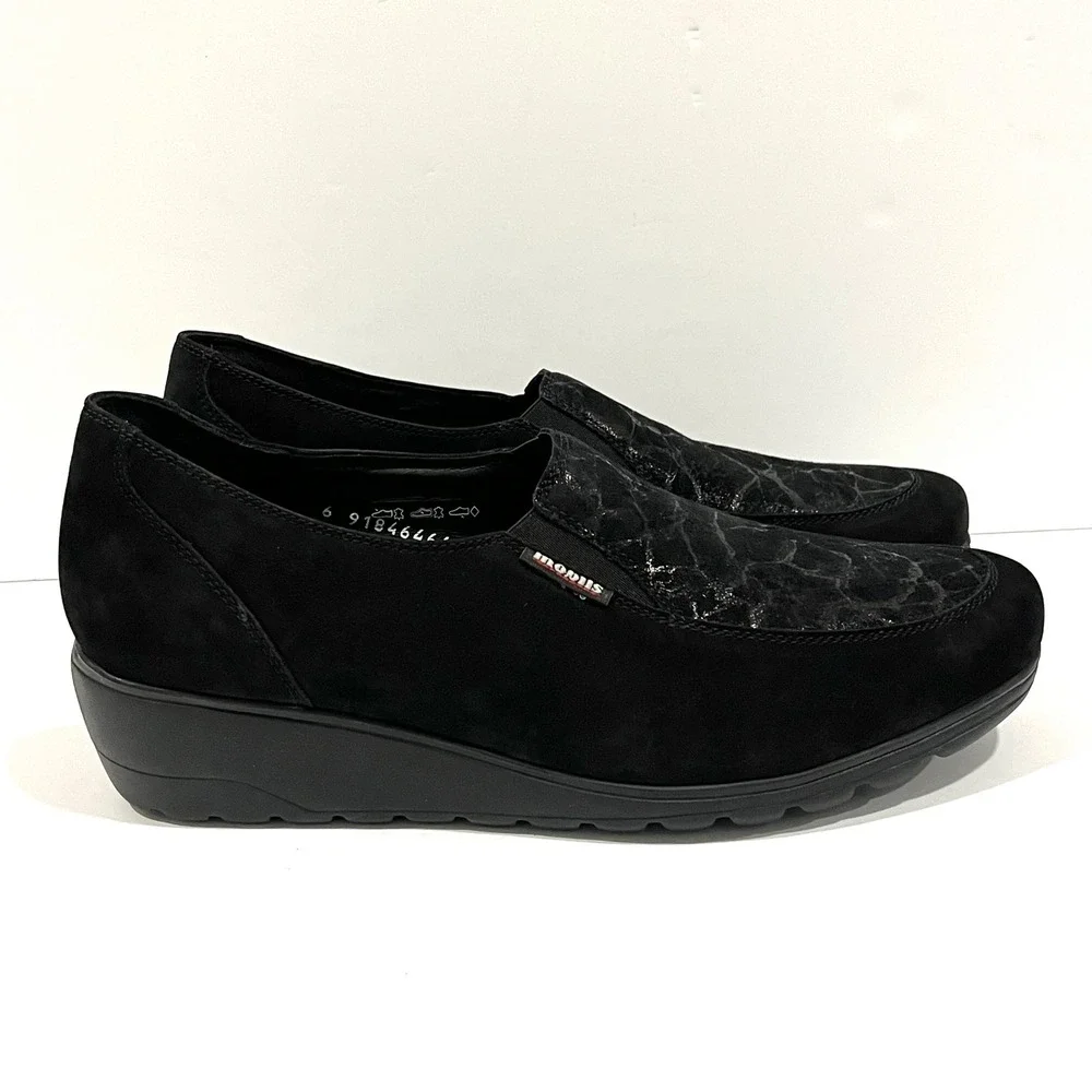 Mephisto Mobils Leather Metallic Accent Wedge Slip On Loafers Women 10US EUR 7.5